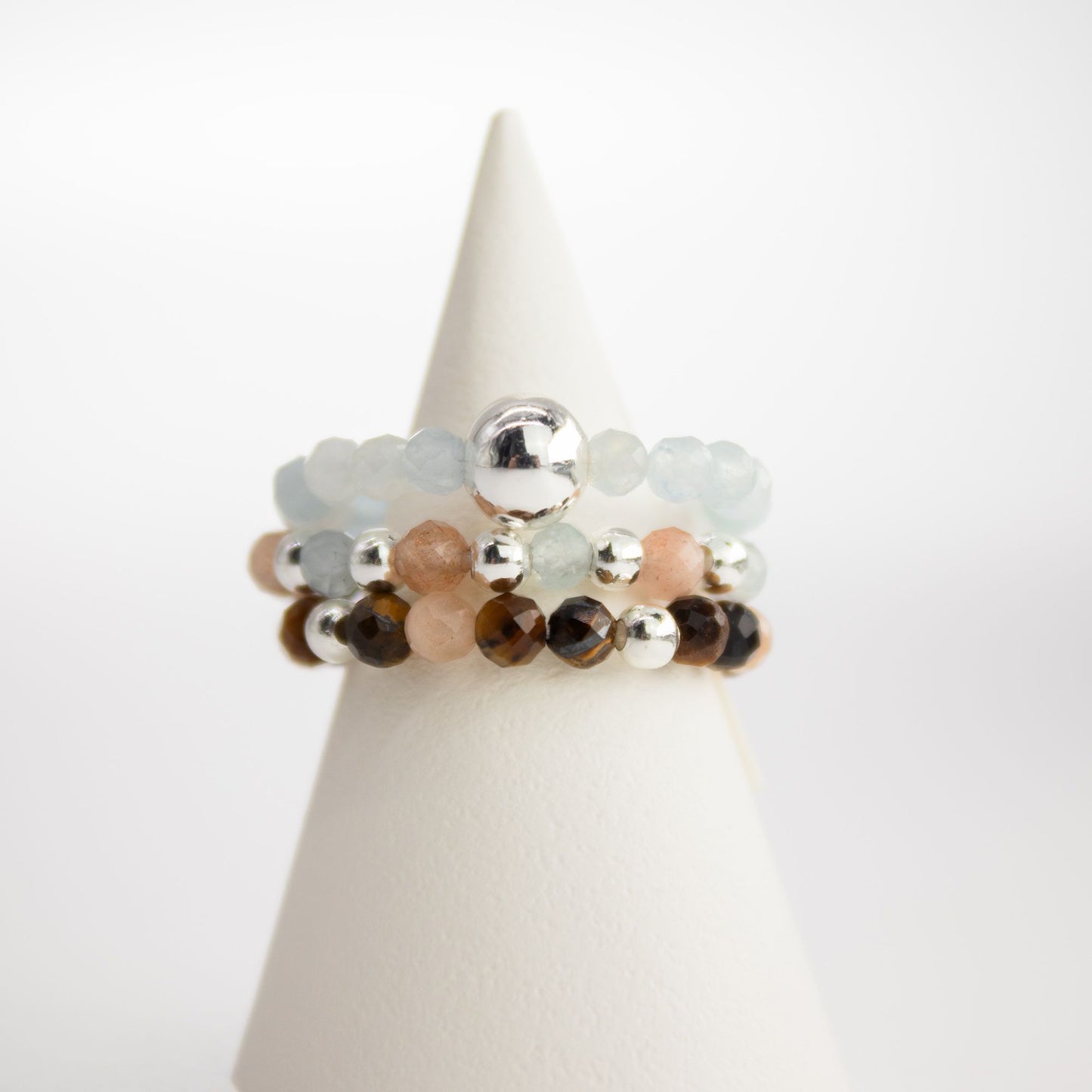 Conjunto de anillos con gemas de ninfa espiritual - Puesta de sol marina