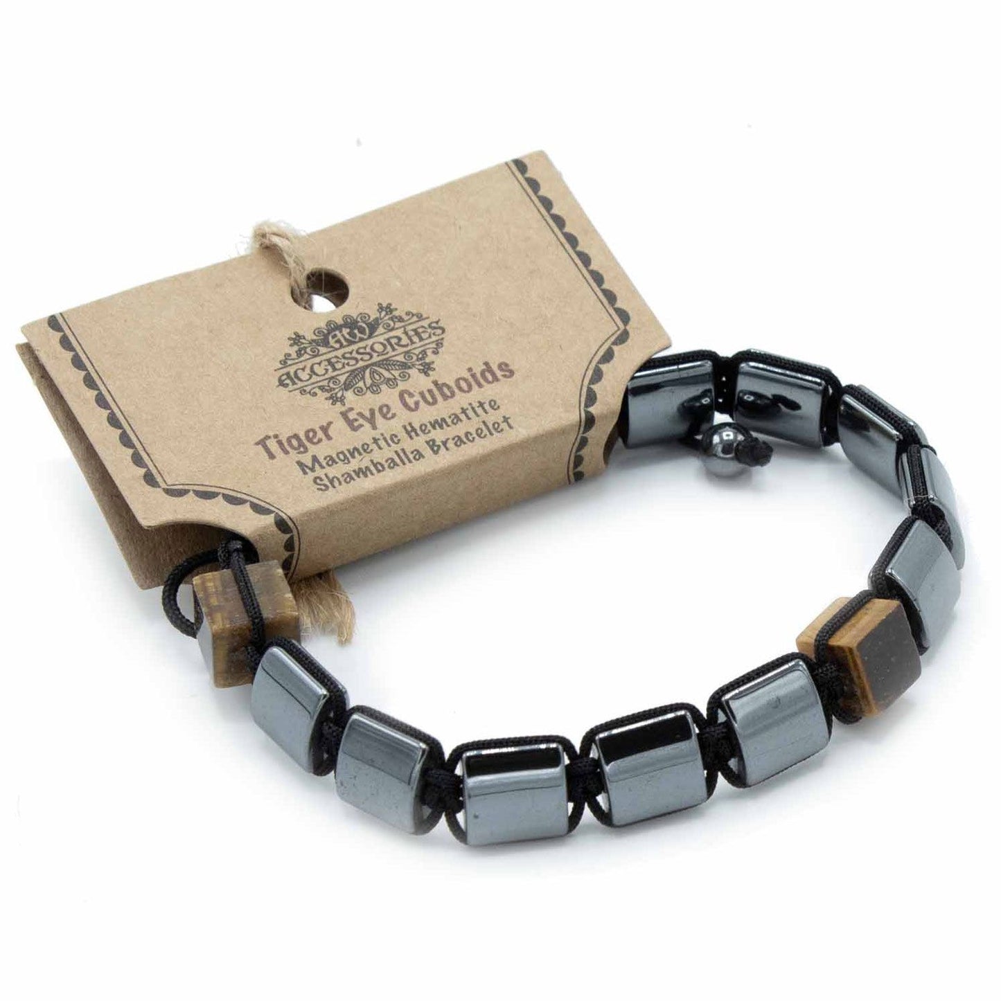 Pulsera Magnética Shamballa de Hematita - Cuboides Ojo de Tigre