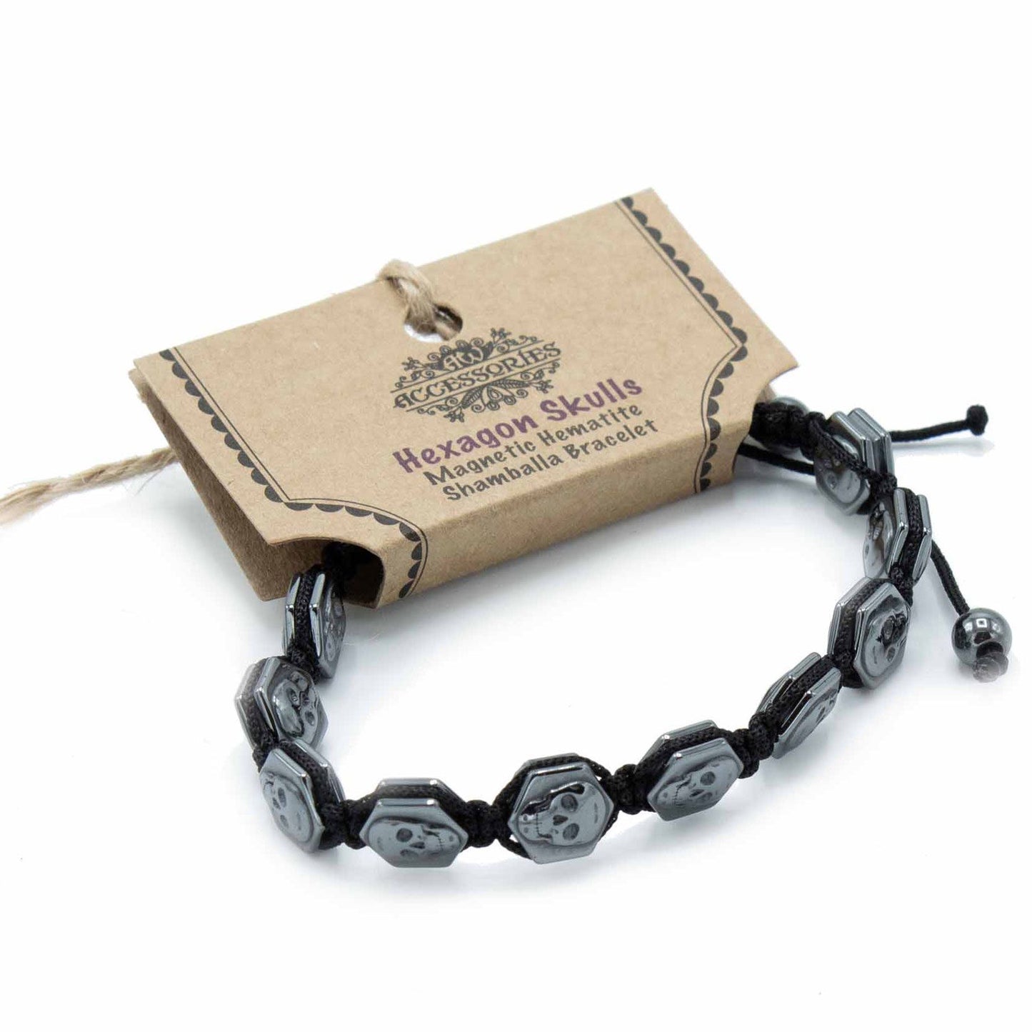 Pulsera Magnética Shamballa de Hematita - Calaveras Hexagonales