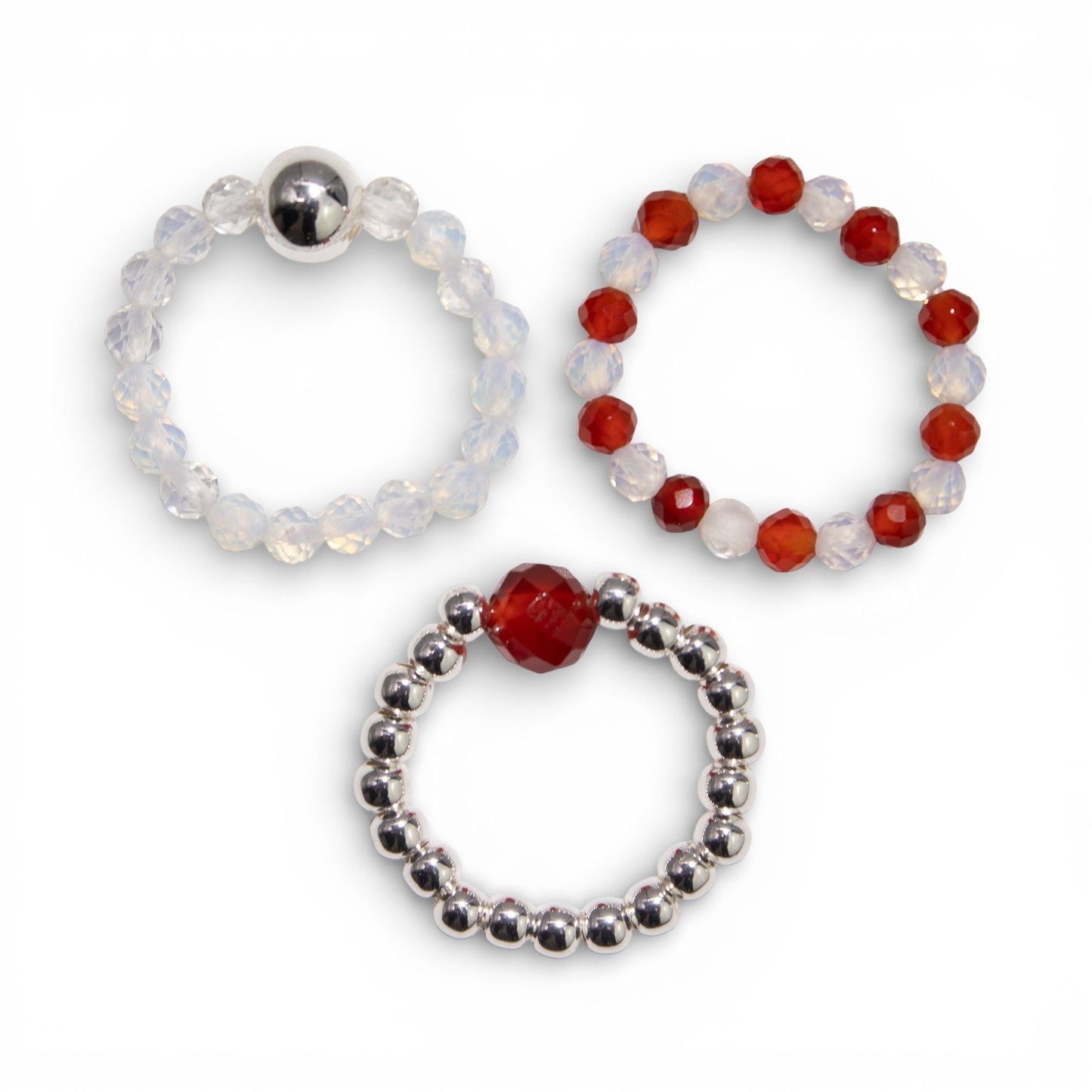 Conjunto de anillos de gema de ninfa - Luna de sangre
