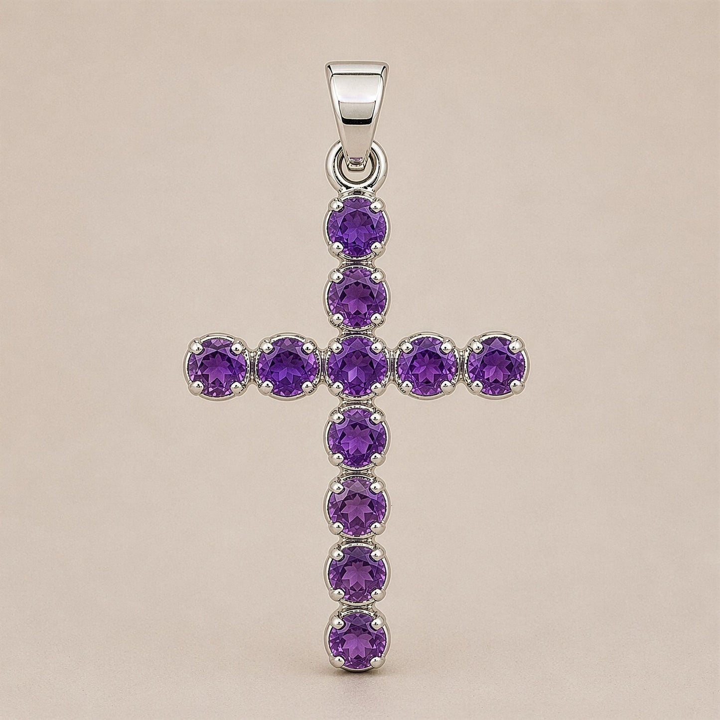 Colgante devocional indio - bañado en plata (cadena de 45 cm) - Crucifijo de amatista