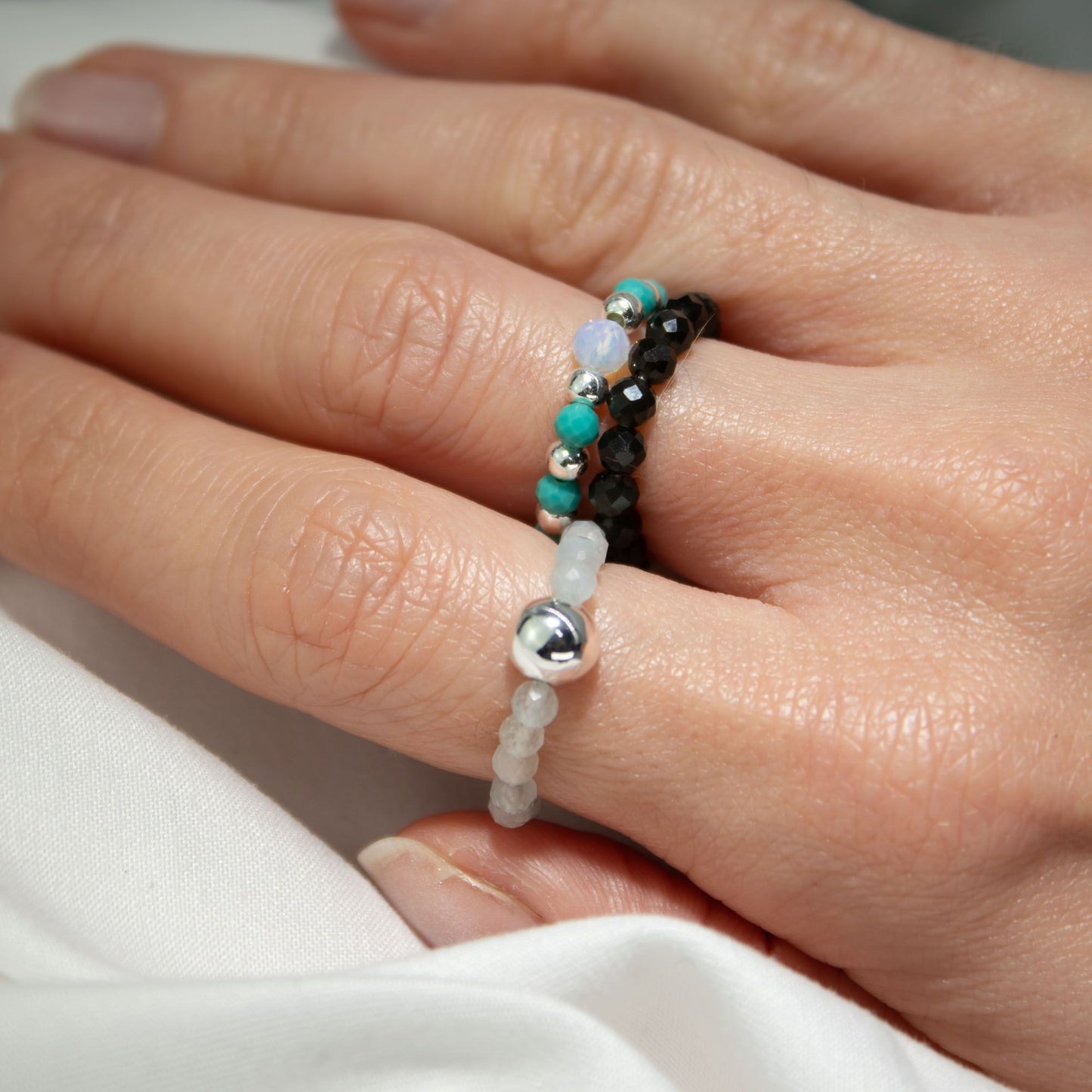 Conjunto de anillos de gema de ninfa - Océano sin fin