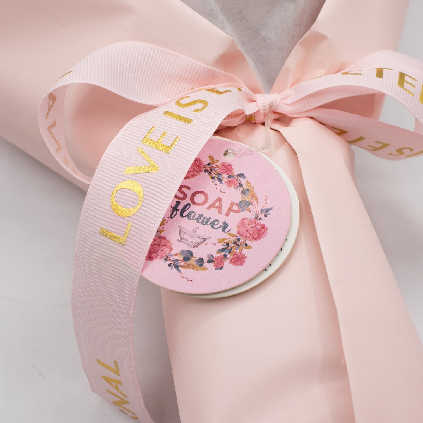 Ramo grande de rosas rosadas - El amor es eterno - Tarjeta de regalo