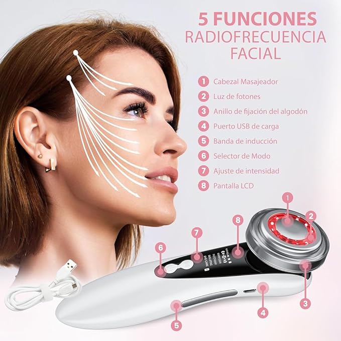 Masajeador facial con frío y calor antiarrugas blanco - additional image 5