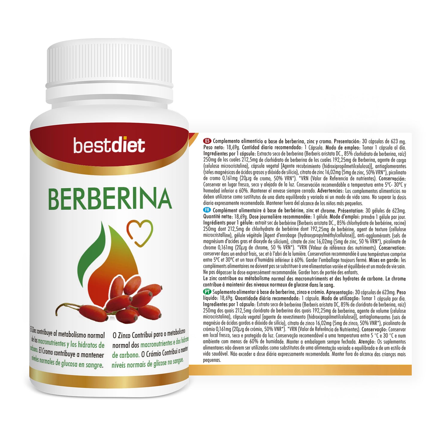 SUP Berberina 30 Cápsulas -  Regulador de Glucosa, Colesterol y Peso | Antioxidante Natural - additional image 6