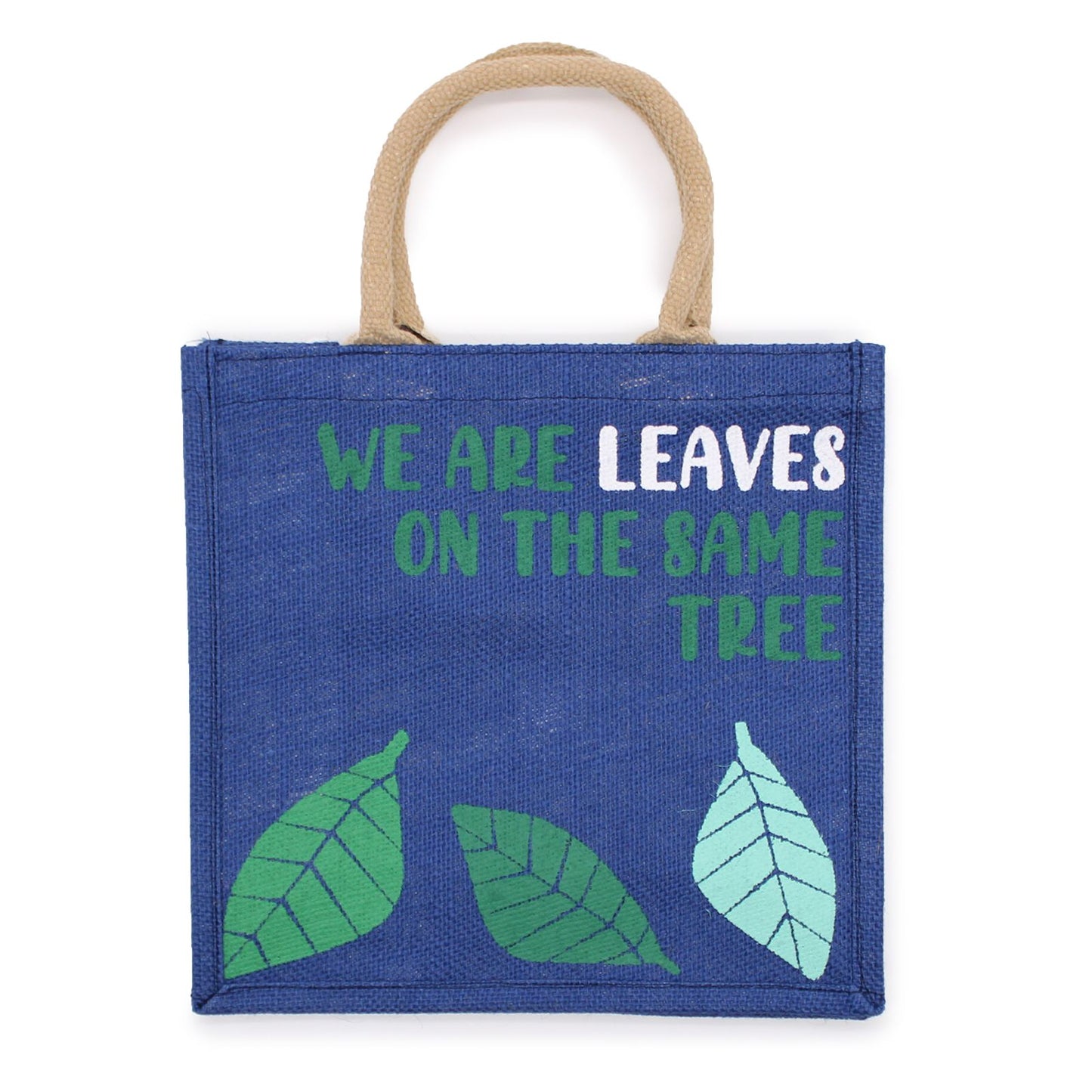 bolsa de yute estampada - Somos hojas - Amarillo, Azul y Natural