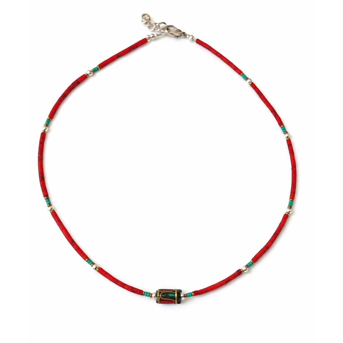 Collar nepalí de gemas extrafinas - Coral Tribal Bead