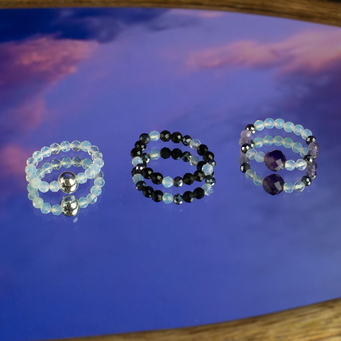 Conjunto de anillos de gema del espíritu de ninfa - Luna Llena