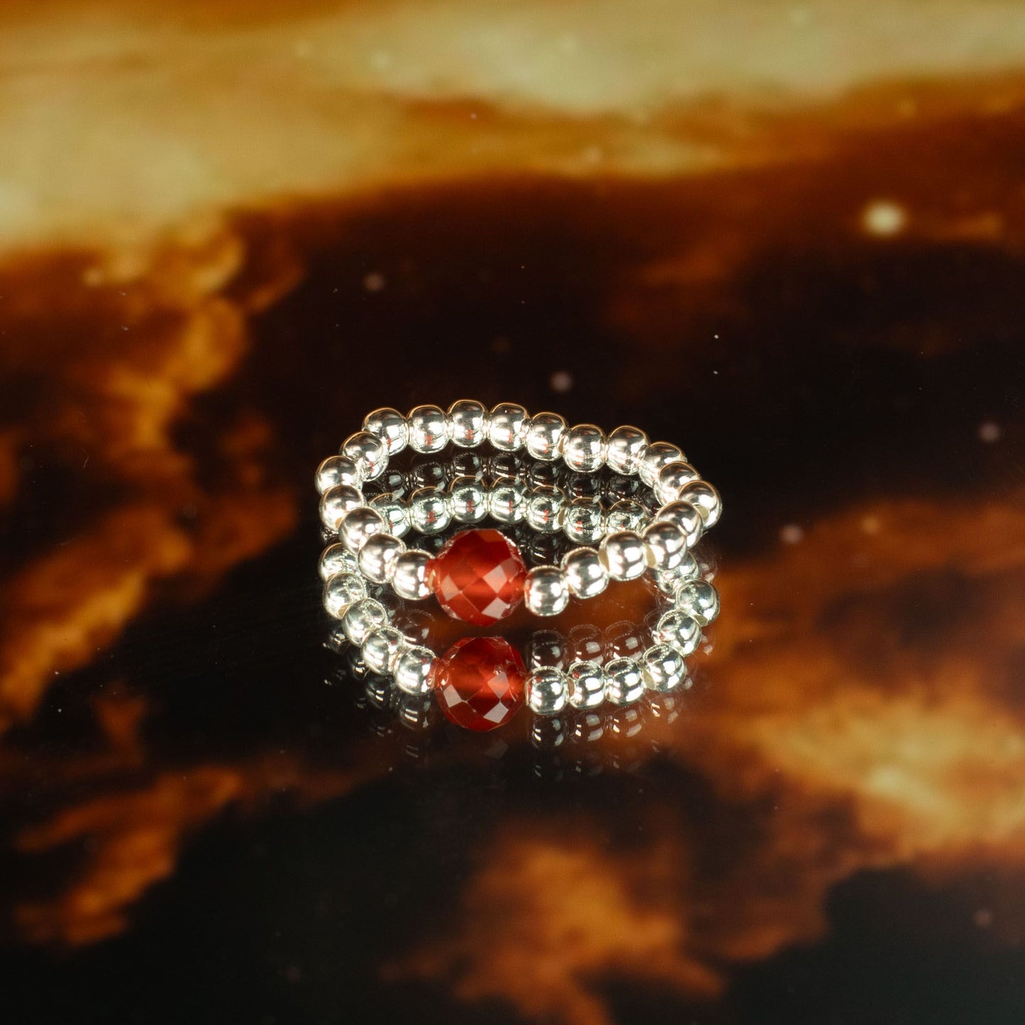 Conjunto de anillos de gema del espíritu ninfa - Amor y Fuego