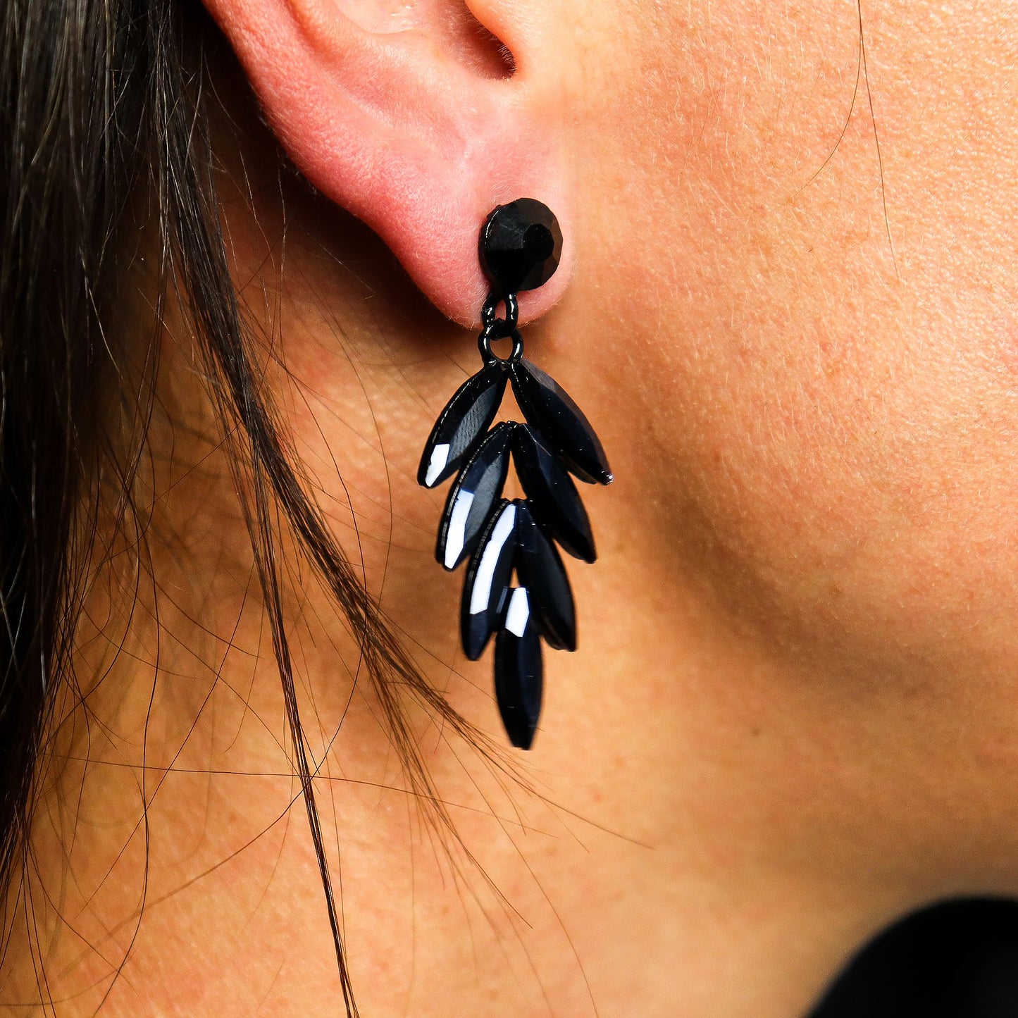 Pendientes de Cristal Vintage - Largo - Negro Azabache
