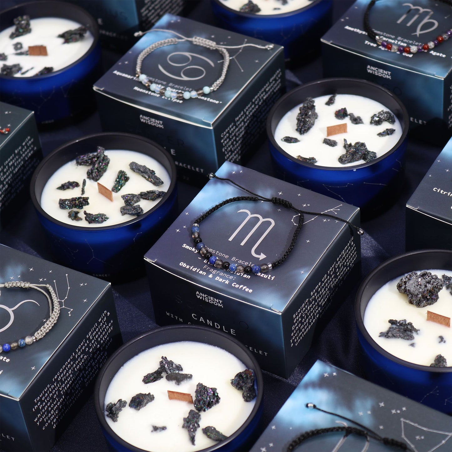 Vela de Cristal del Zodiaco con Pulsera de Piedras Preciosas - Sagitario