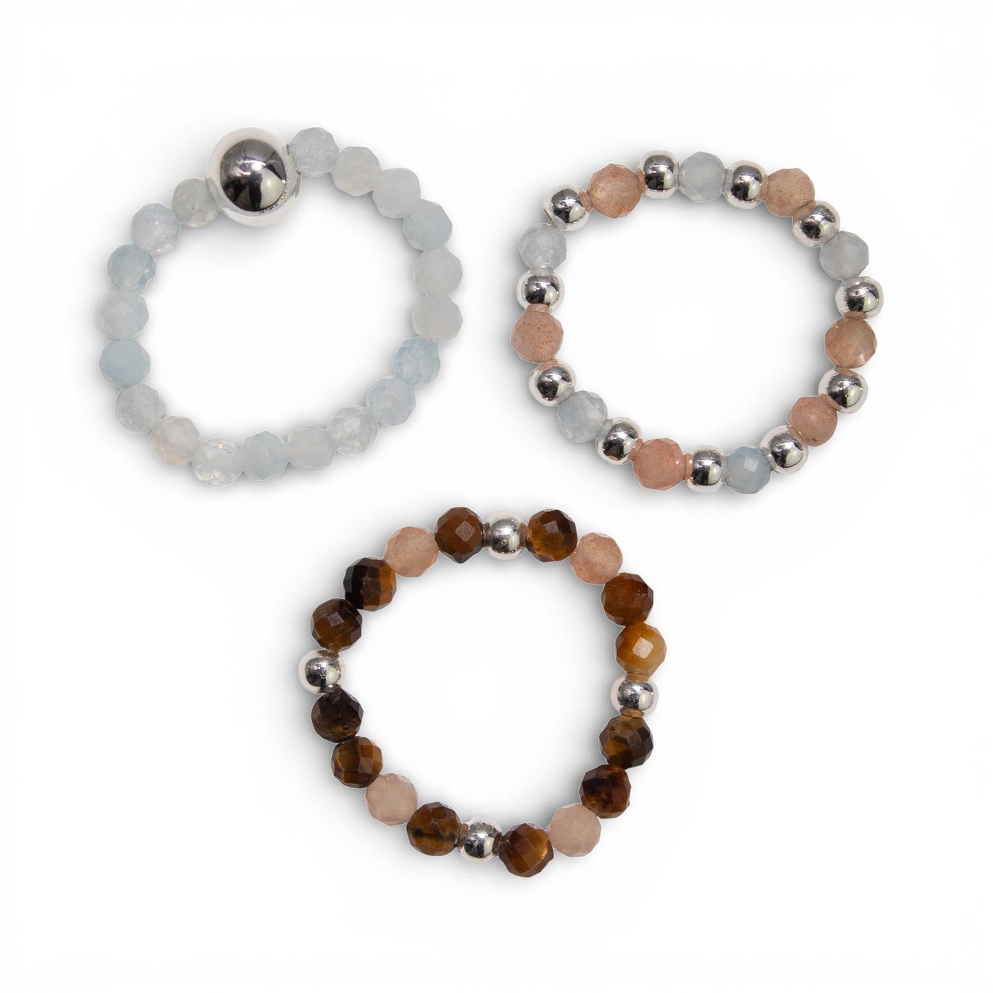 Conjunto de anillos con gemas de ninfa espiritual - Puesta de sol marina