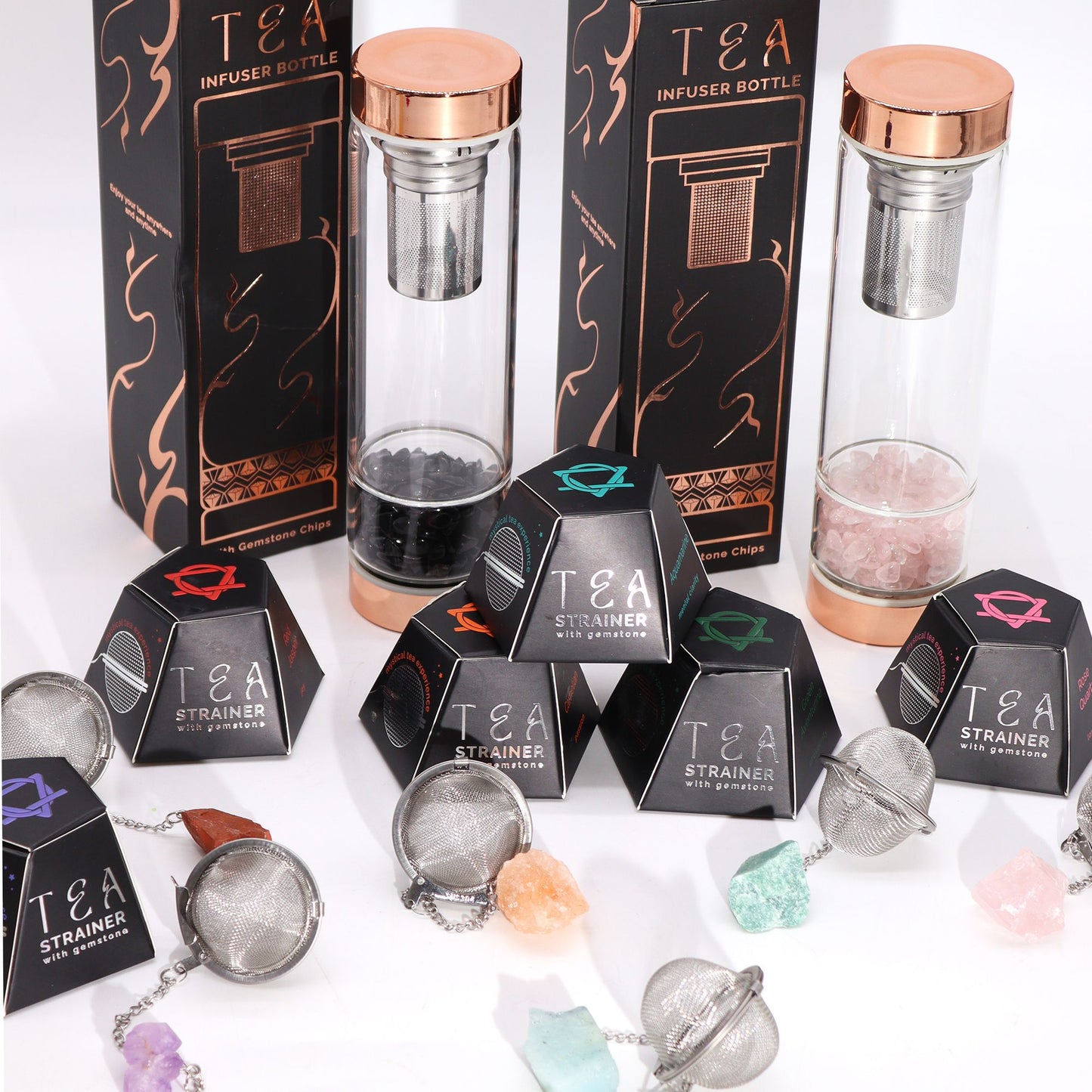 Colador de té de piedras preciosas de cristal crudo - Ojo de tigre dorado