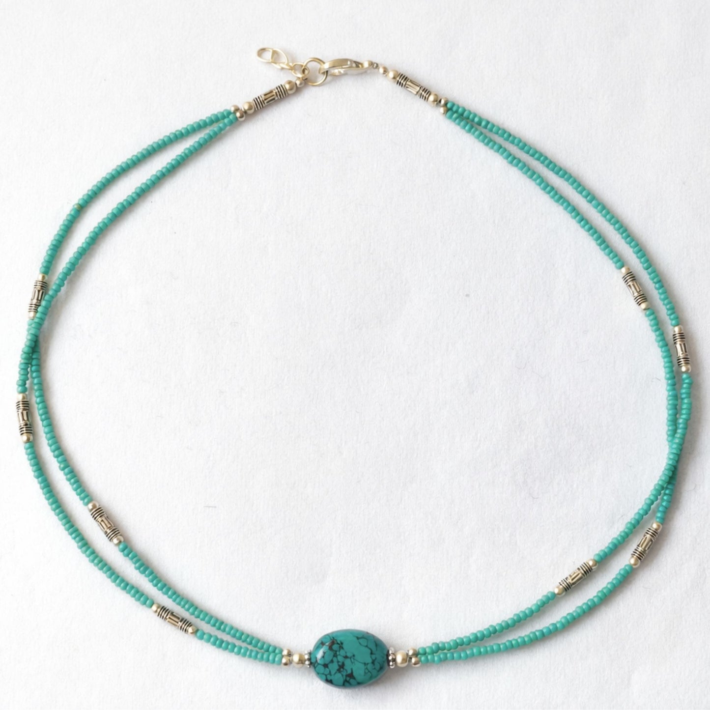Collar nepalí extrafino de dos líneas - Colgante de turquesa y lapislázuli