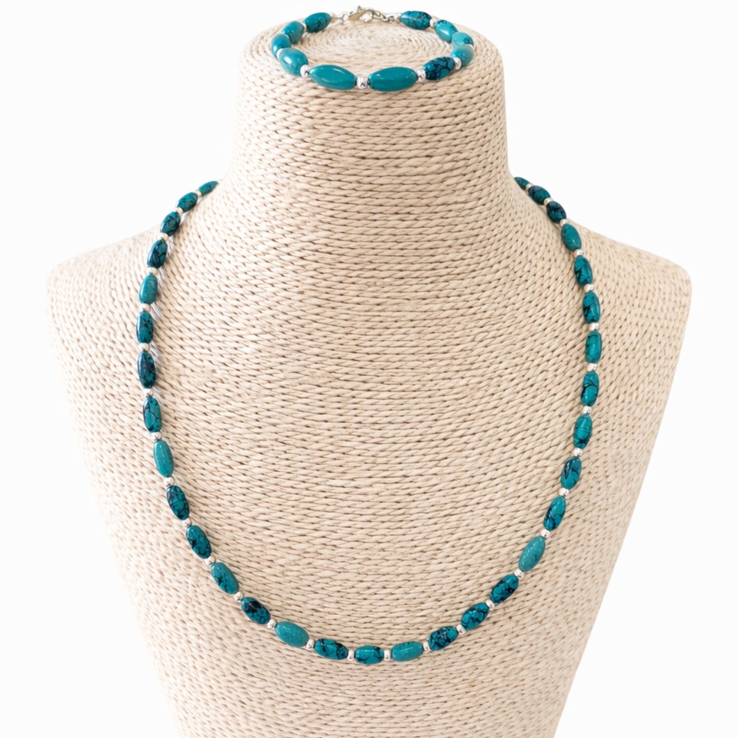 Collar de turquesa nepalí - (50 cm) y pulsera - (17 cm) conjunto