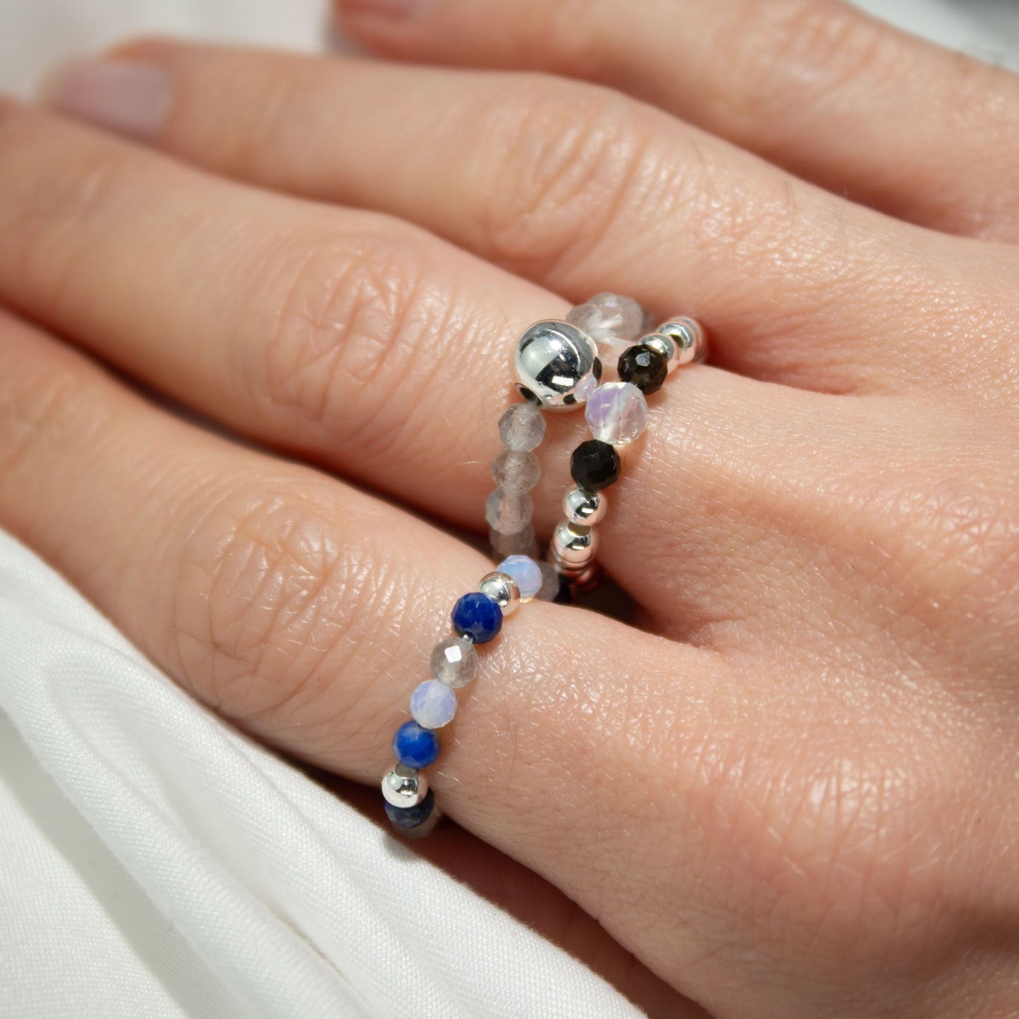 Conjunto de anillos con gema de espíritu ninfa - Auroras boreales