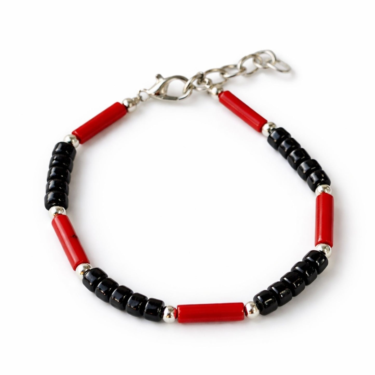 Collar con colgante Om nepalí de ónix y coralita - (50 cm) y pulsera - (17 cm) juego
