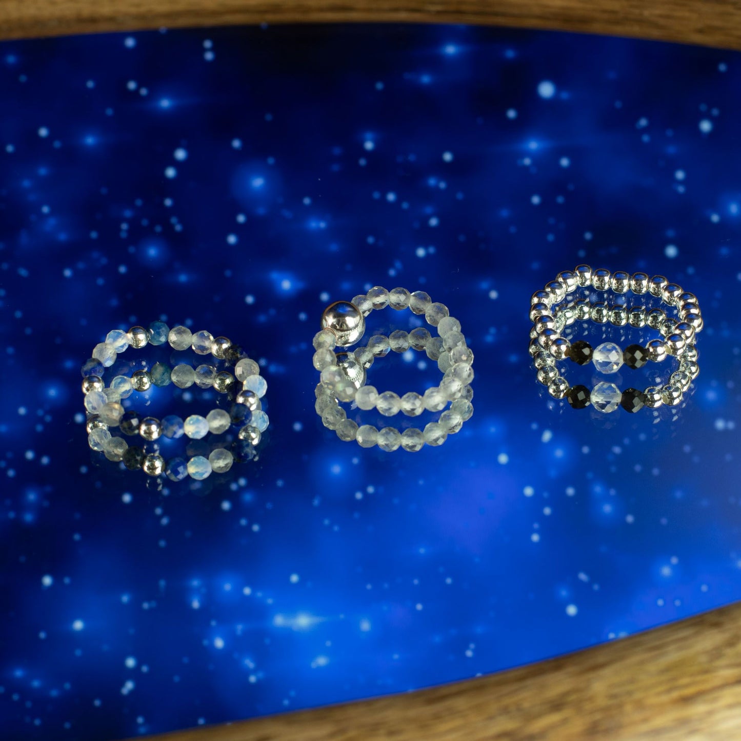 Conjunto de anillos con gema de espíritu ninfa - Auroras boreales