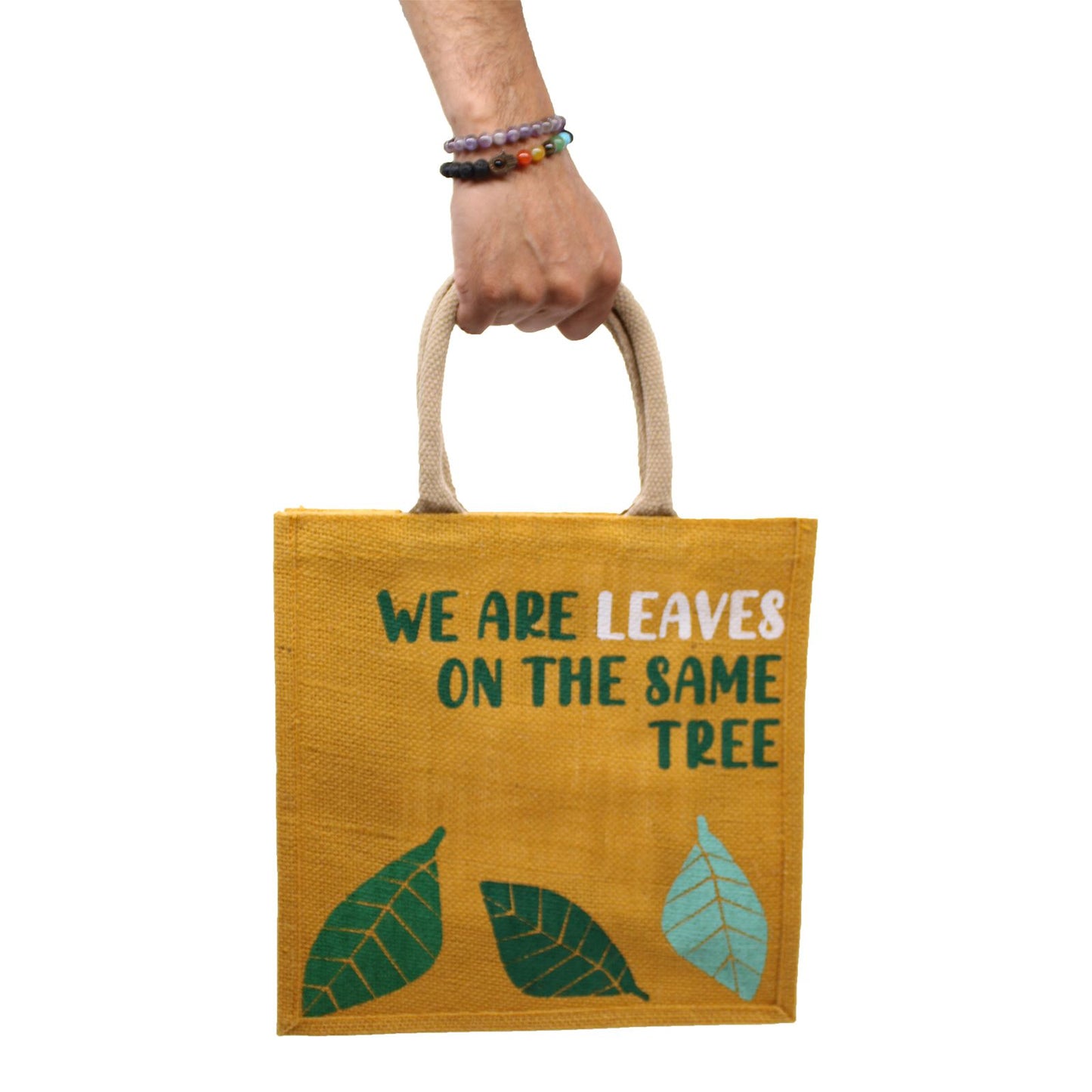 bolsa de yute estampada - Somos olas - Cinza, Azul y Natural