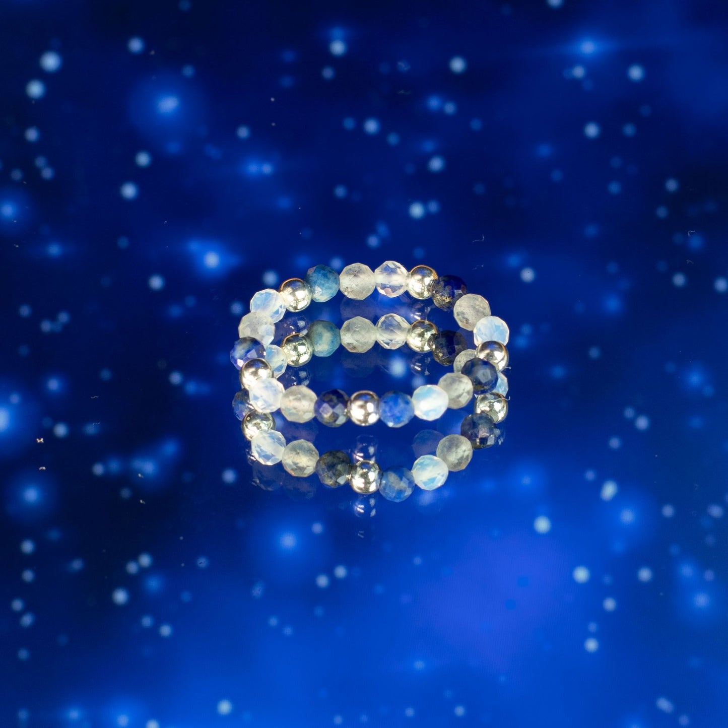 Conjunto de anillos con gema de espíritu ninfa - Auroras boreales