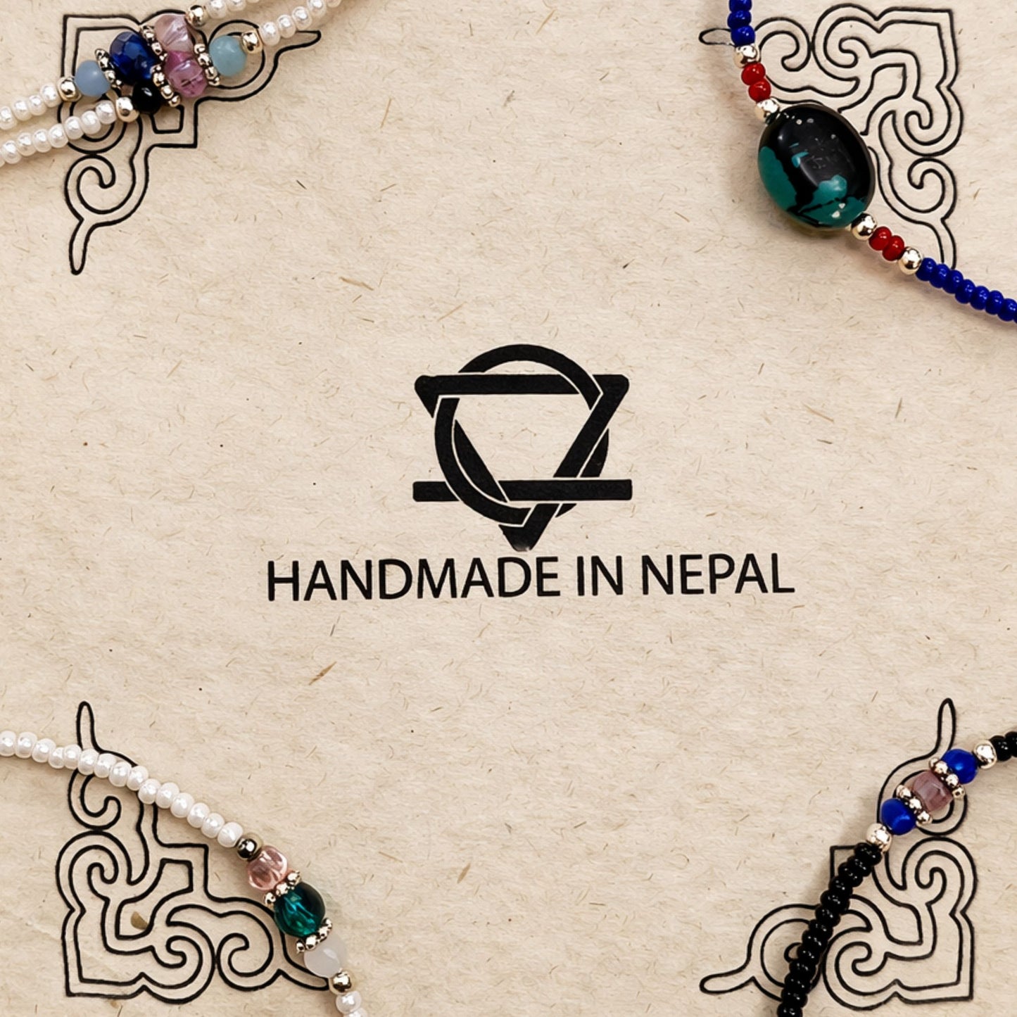 Collar con colgante Om nepalí de ónix y coralita - (50 cm) y pulsera - (17 cm) juego