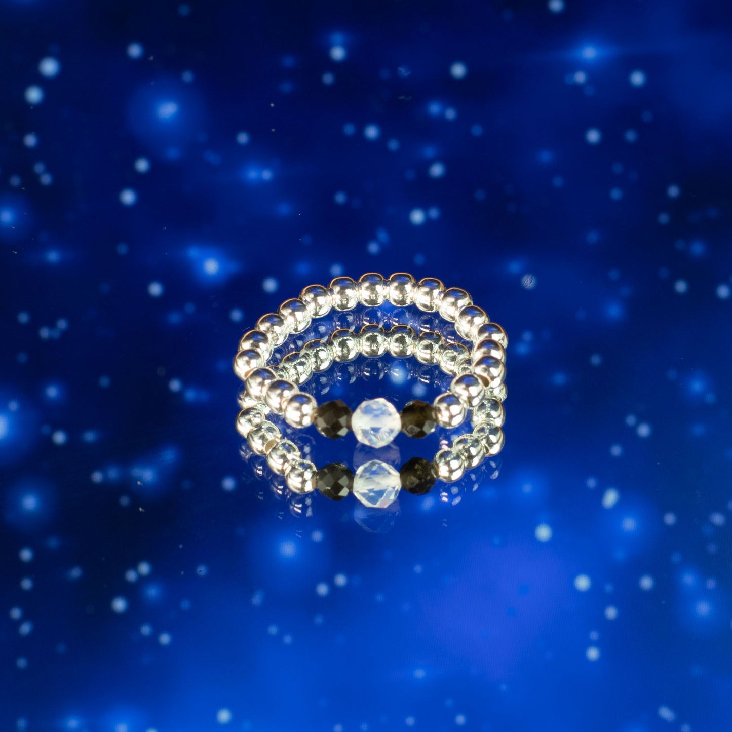 Conjunto de anillos con gema de espíritu ninfa - Auroras boreales