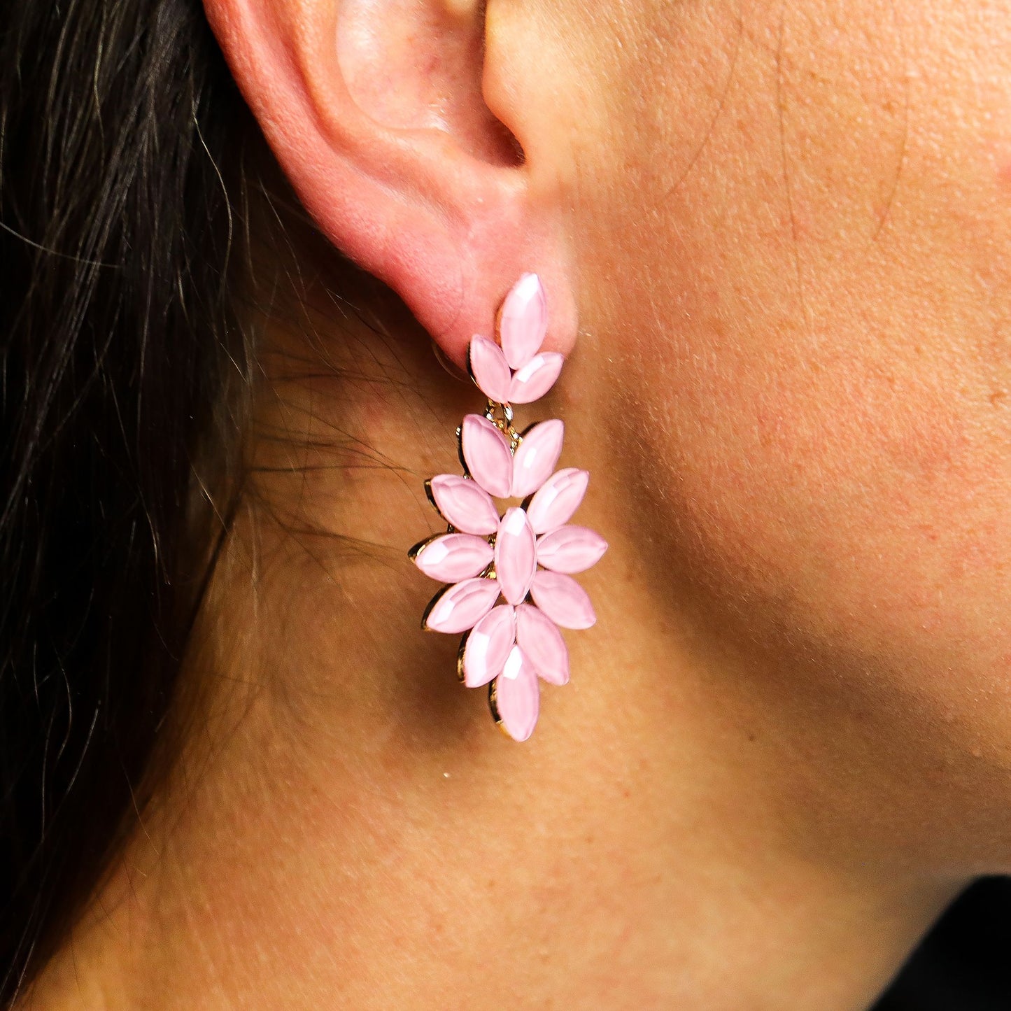 Pendientes de Cristal Vintage - Largo - Cuarzo Rosa