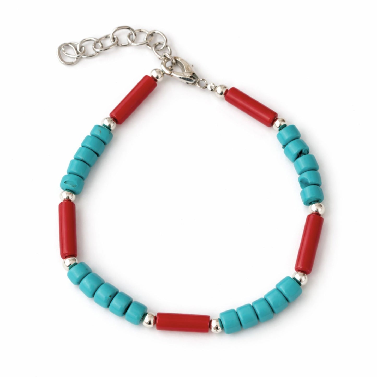 Collar Nepalí con cuentas tribales turquesa y coralita - (50 cm) y pulsera - (17 cm) conjunto