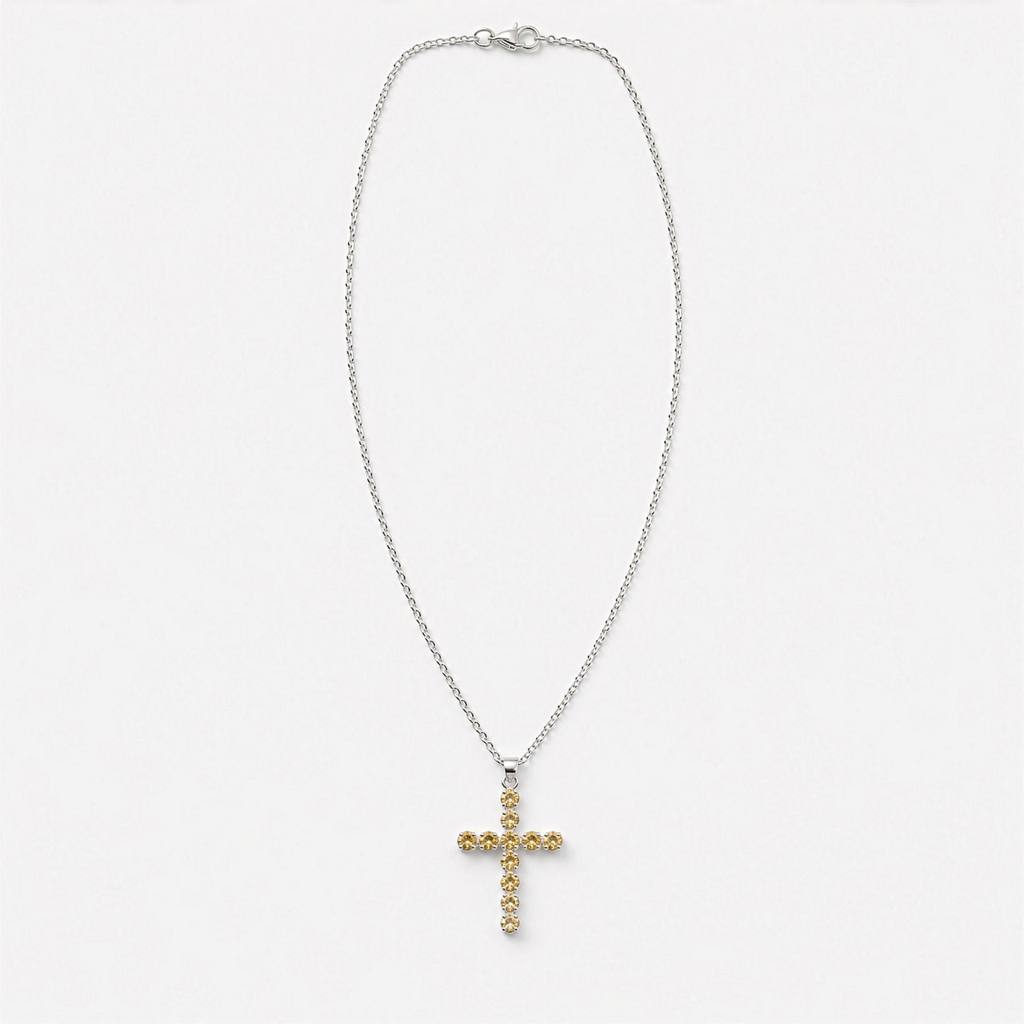 Colgante devocional indio - plateado (cadena de 45 cm) - crucifijo de citrino