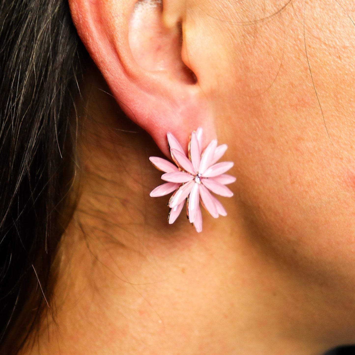 Pendientes de Cristal Vintage - Flores - Cuarzo Rosa