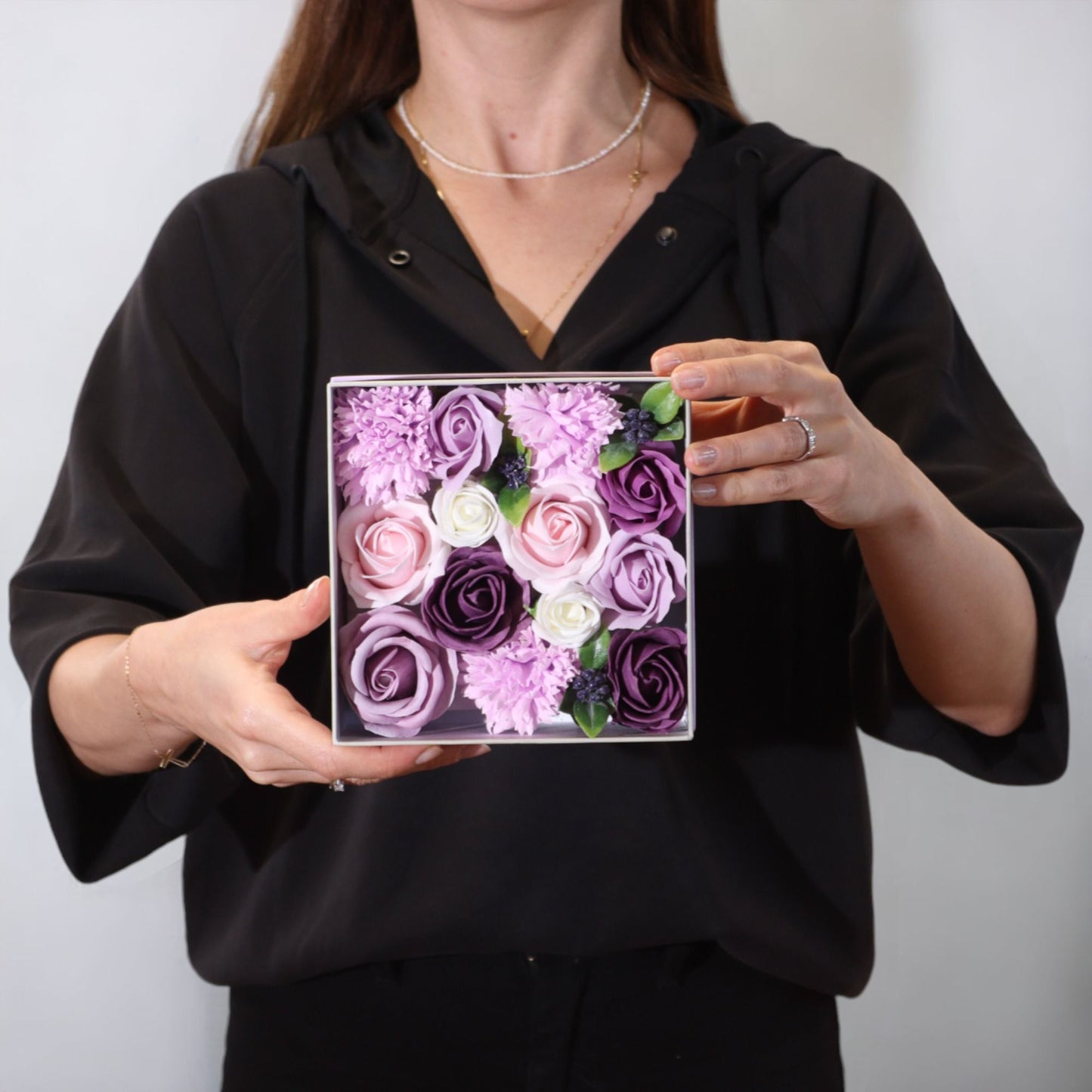 Caja Cuadrada - Rosa Lavanda y Clavel