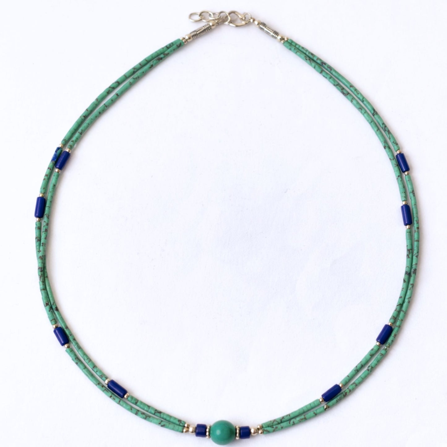 Collar nepalí extrafino de dos líneas - Colgante de lapislázuli y malaquita