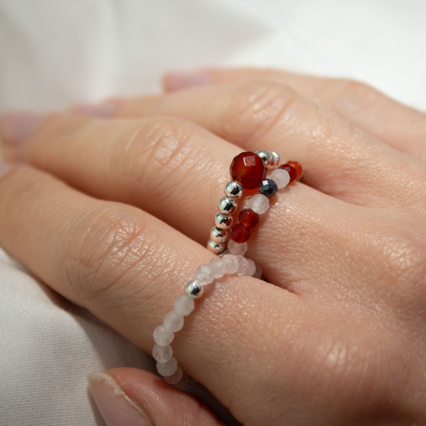 Conjunto de anillos de gema del espíritu ninfa - Amor y Fuego