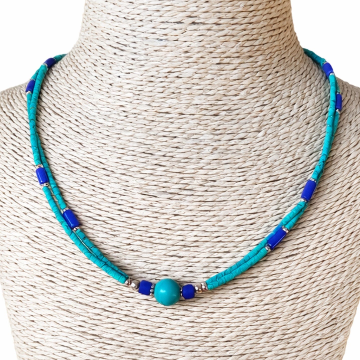 Collar nepalí extrafino de dos líneas - Colgante de lapislázuli y malaquita