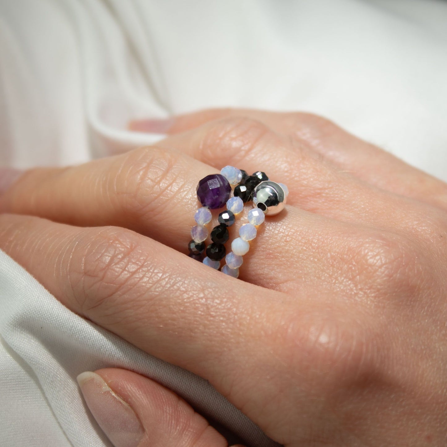 Conjunto de anillos de gema del espíritu de ninfa - Luna Llena
