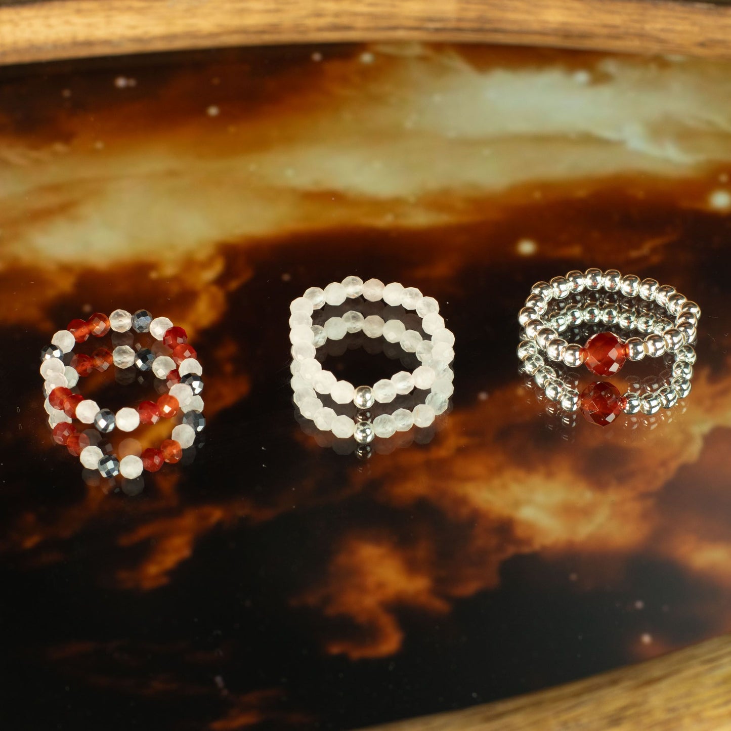 Conjunto de anillos de gema del espíritu ninfa - Amor y Fuego