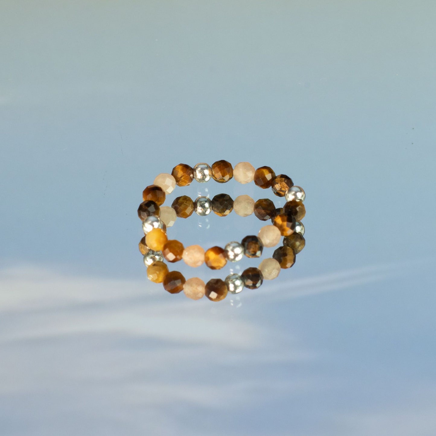 Conjunto de anillos con gemas de ninfa espiritual - Puesta de sol marina