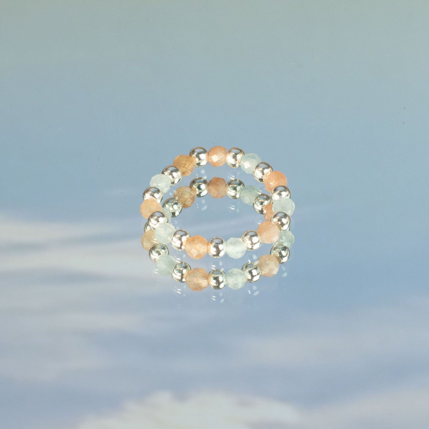 Conjunto de anillos con gemas de ninfa espiritual - Puesta de sol marina