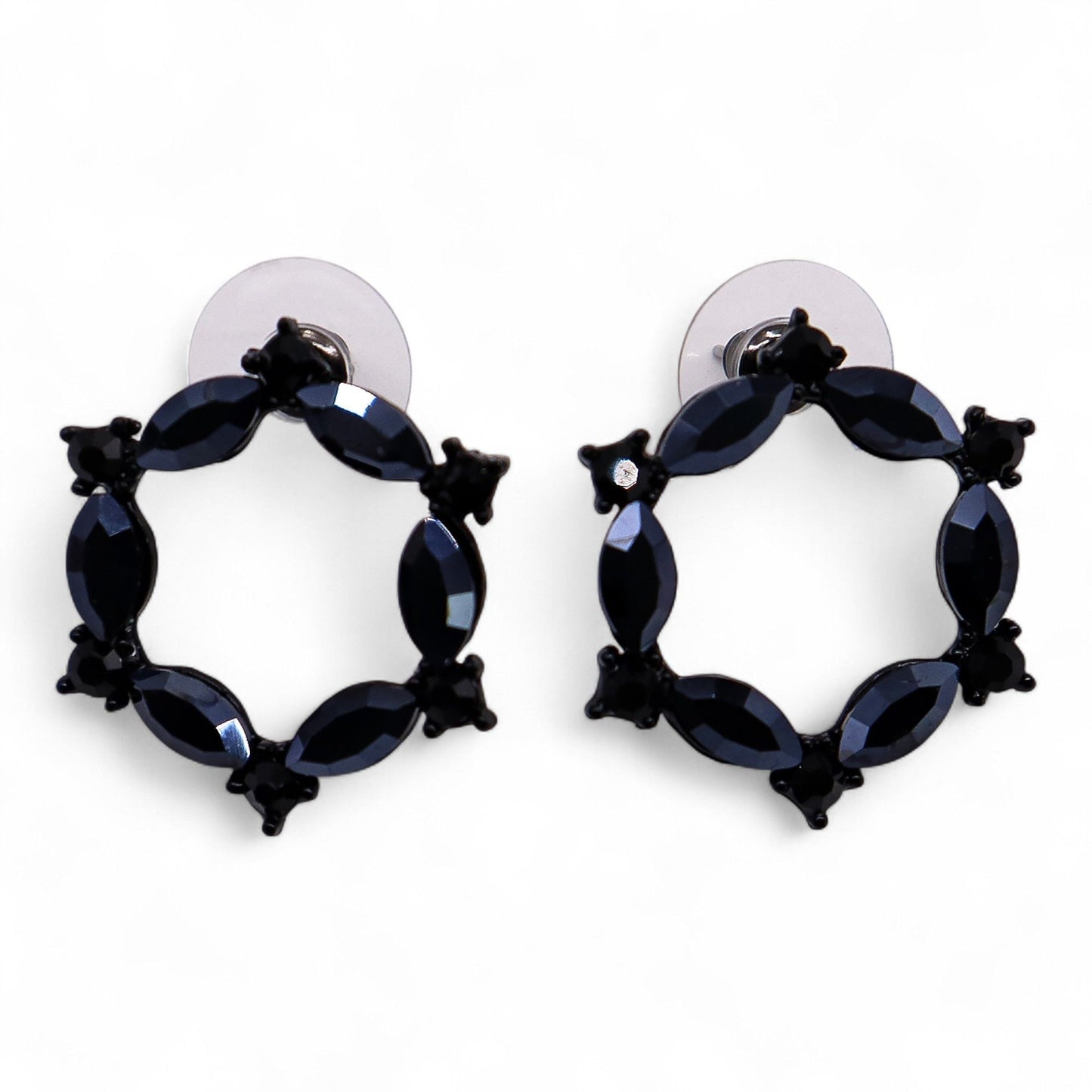 Pendientes de Cristal Vintage - Aro - Negro Azabache