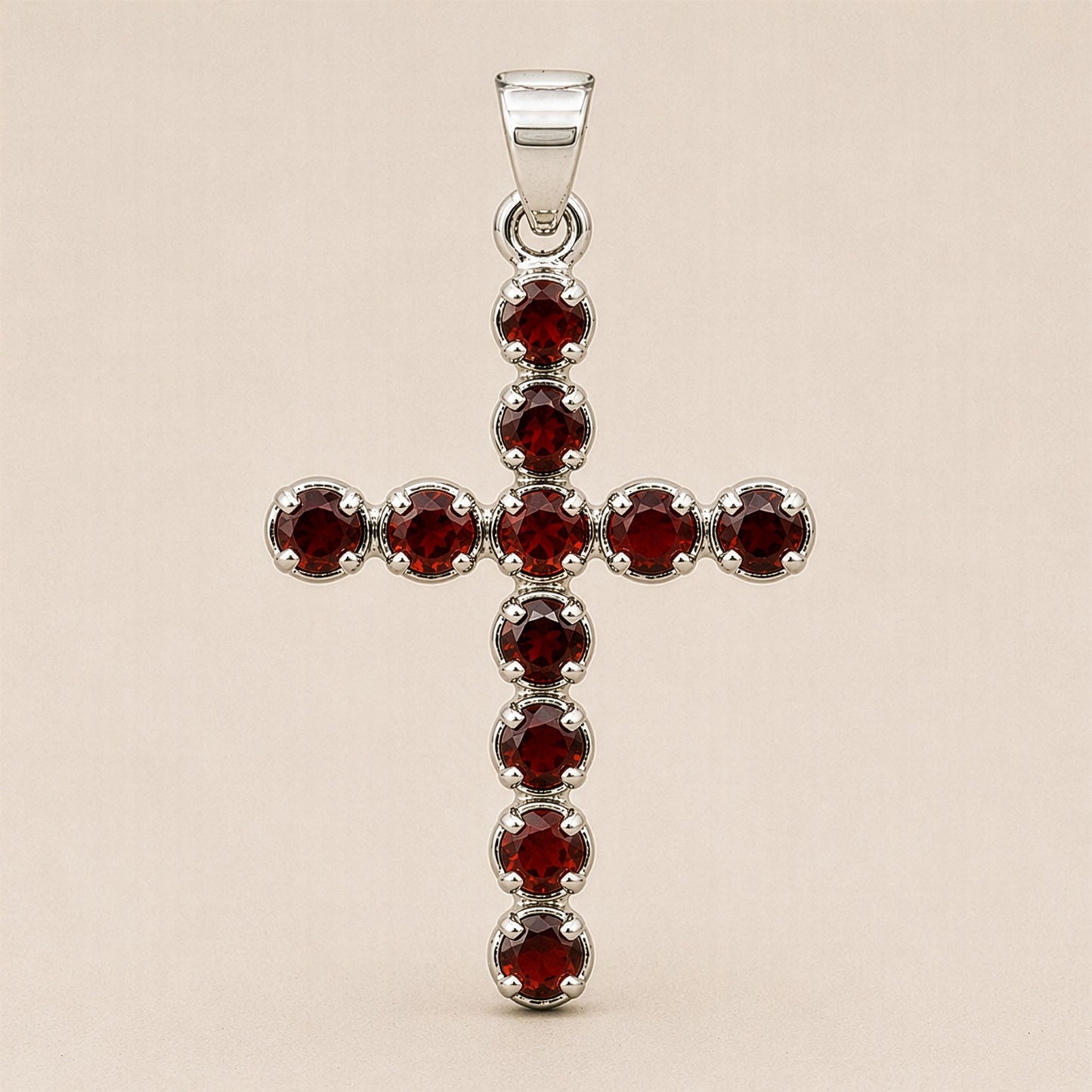Colgante devocional de la India - bañado en plata (cadena de 45 cm) - crucifijo de granate