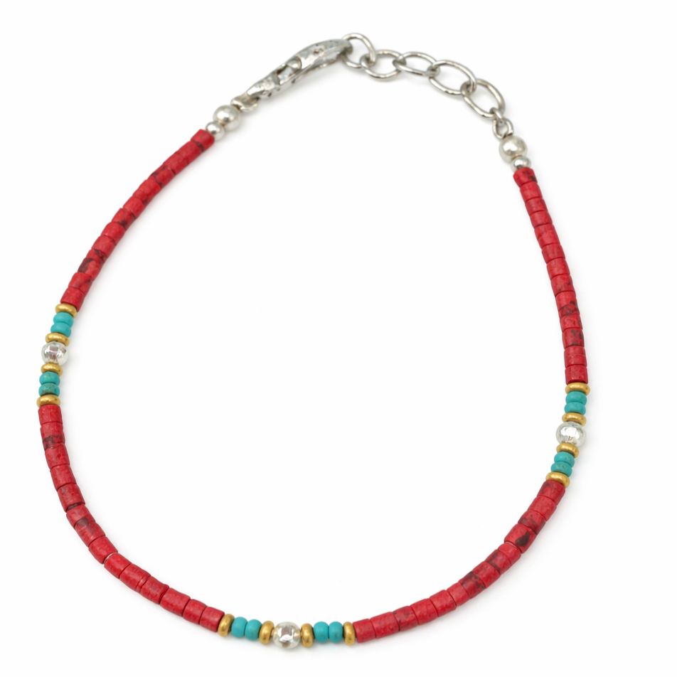 Pulsera nepalí de gemas extrafinas - Coral Tribal Bead