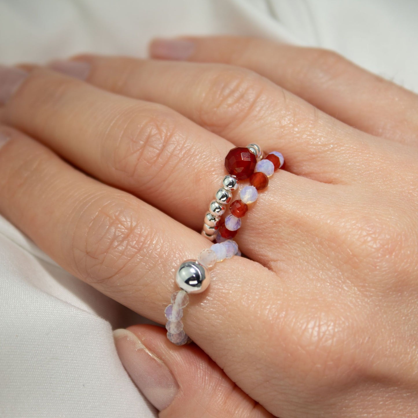 Conjunto de anillos de gema de ninfa - Luna de sangre
