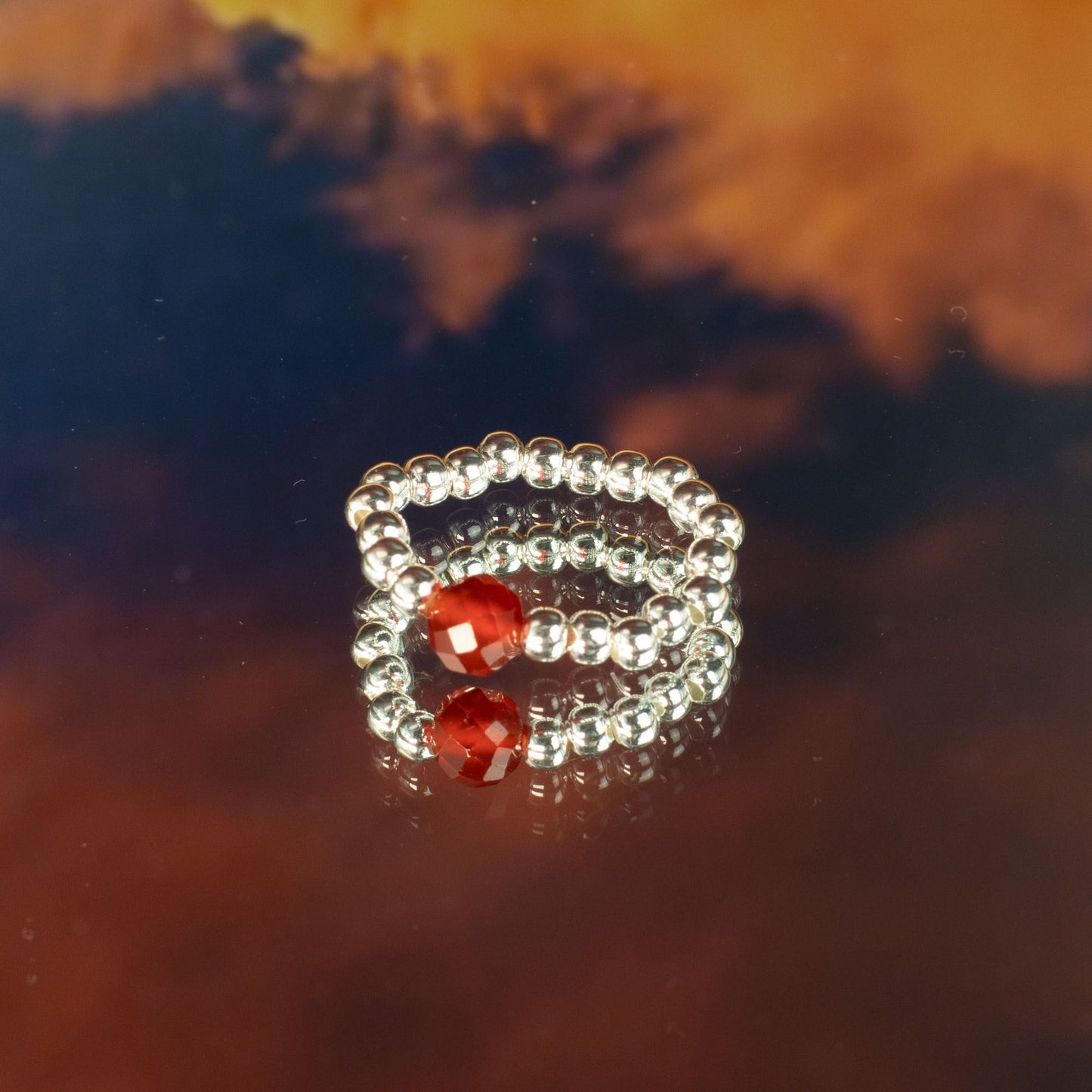 Conjunto de anillos de gema de ninfa - Luna de sangre