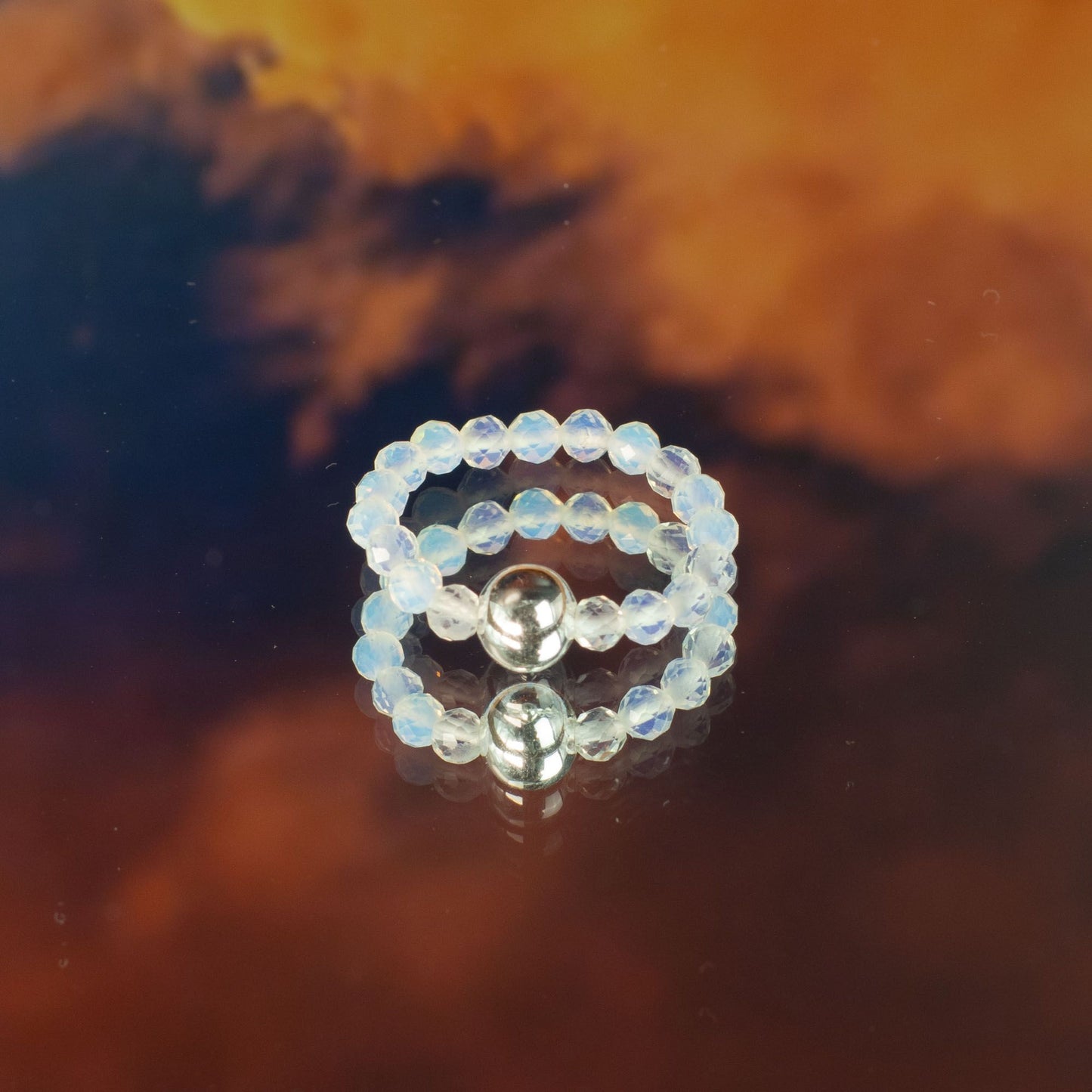 Conjunto de anillos de gema de ninfa - Luna de sangre