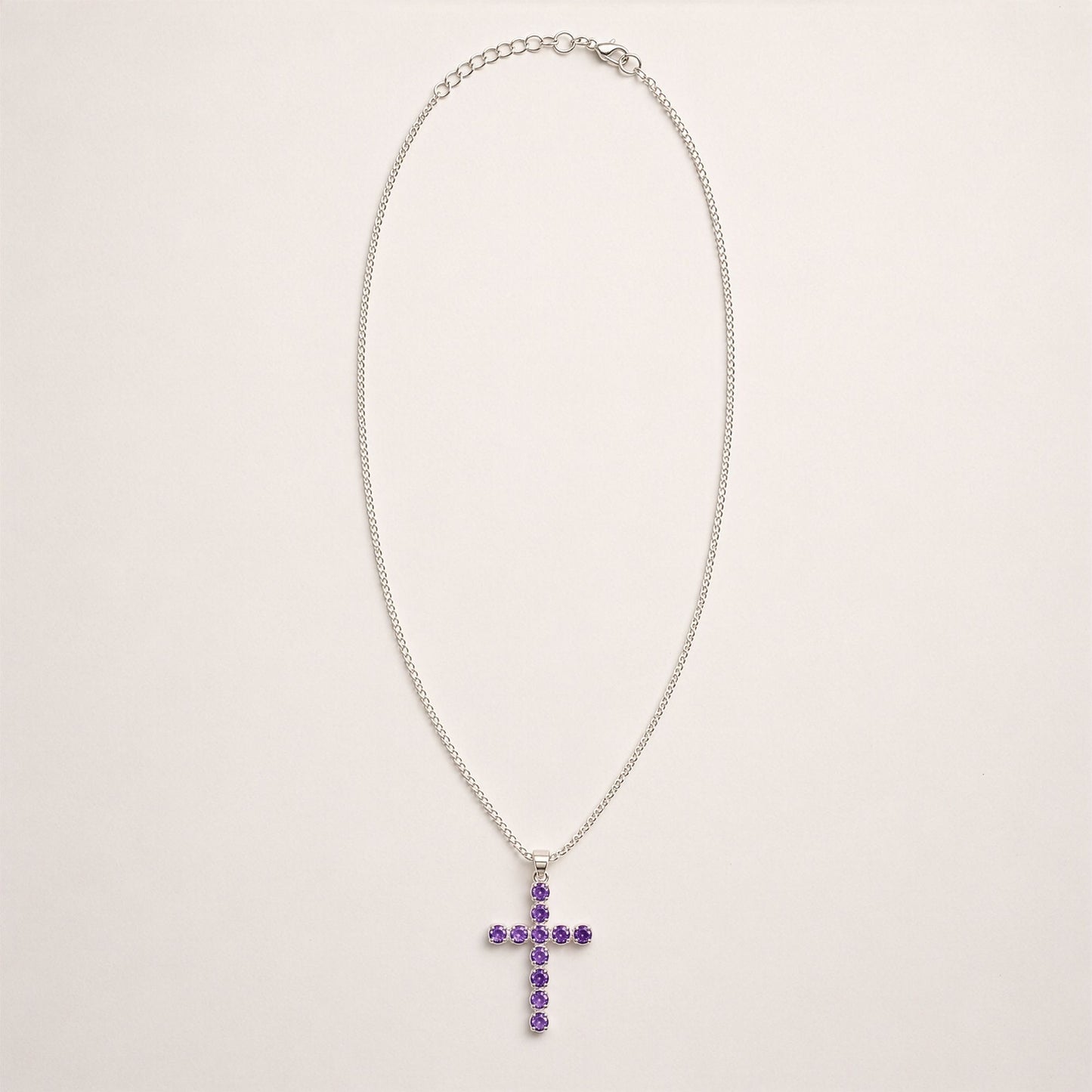 Colgante devocional indio - bañado en plata (cadena de 45 cm) - Crucifijo de amatista