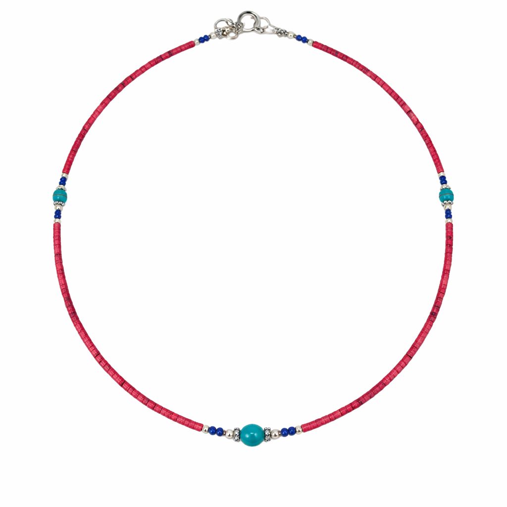 Collar nepalí de gemas extrafinas - cuentas de coral rosa y turquesa