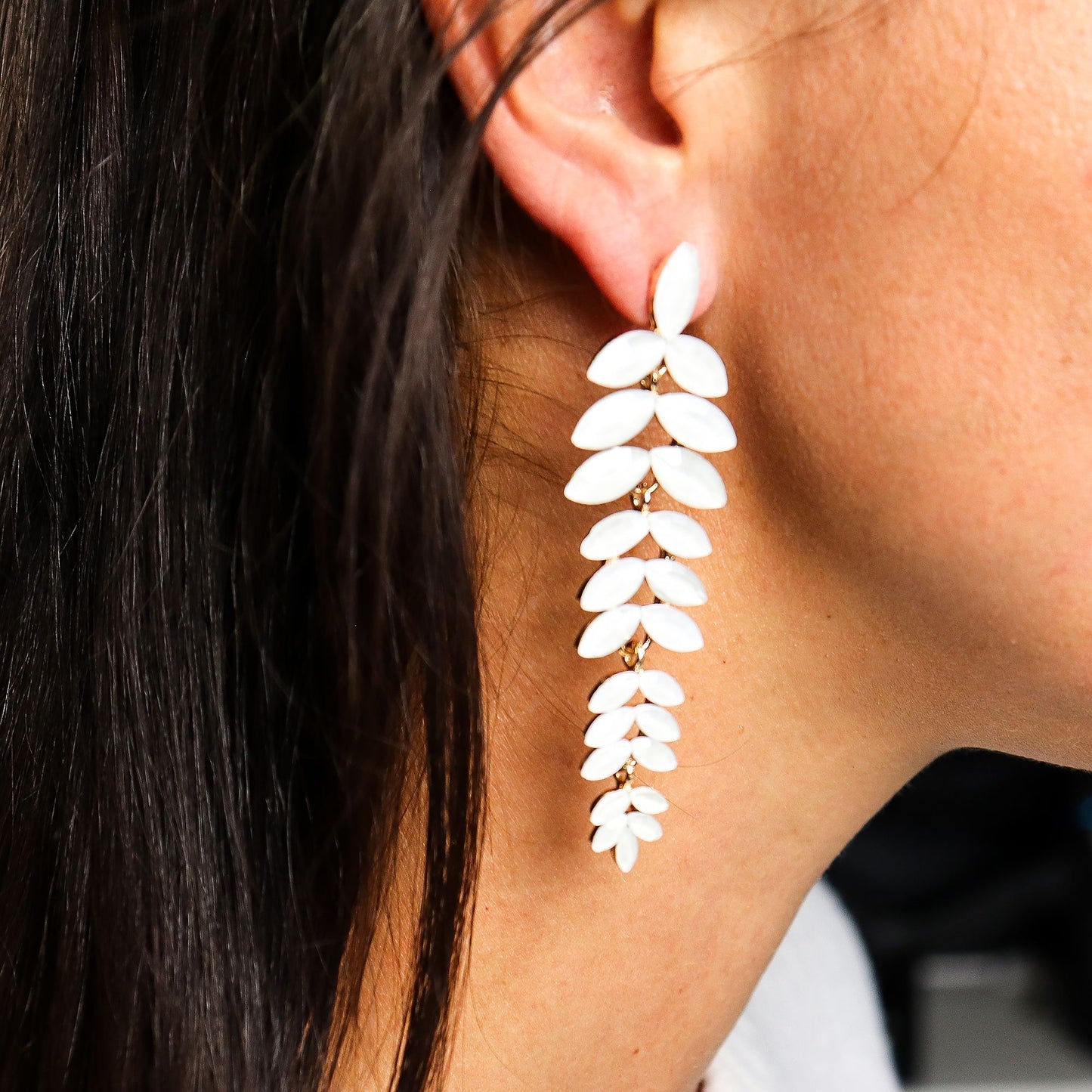 Pendientes de Cristal Vintage - Largo - Perla
