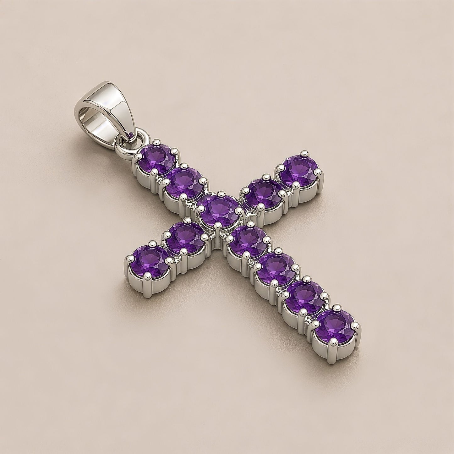 Colgante devocional indio - bañado en plata (cadena de 45 cm) - Crucifijo de amatista