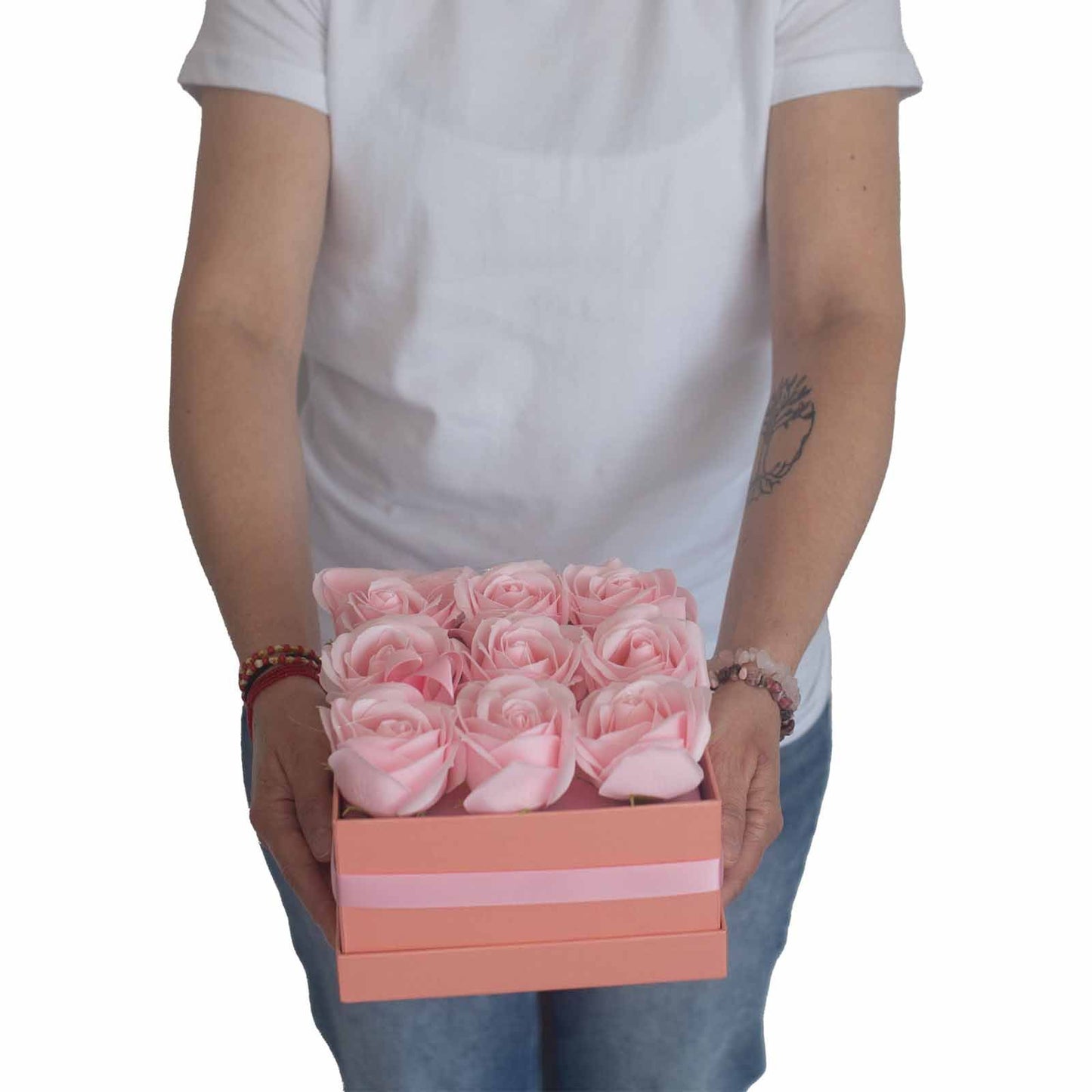 Caja de Regalo - Flor de Jabón  9 Rosas Rosas - cuadrado