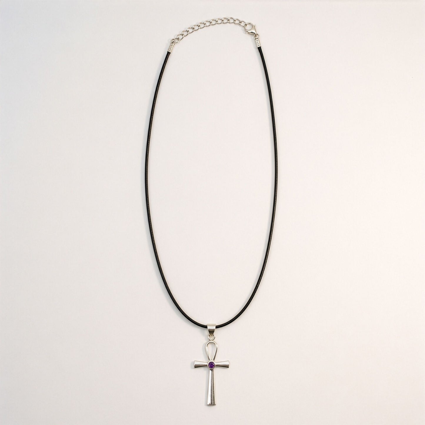 Colgante devocional hindú - Plateado con baño de plata (cordón de 45 cm) - Símbolo Ankh de la Vida Eterna